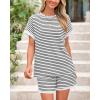 imageBTFBM Womens Striped Knit Sets 2 Piece Outfits 2025 Summer Short Sleeve Tops Elastic Waist Shorts Lounge Sets PocketsWhite Black