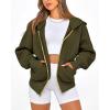 imageBTFBM Womens Zip Up Hoodies Long Sleeve Fashion Sweatshirt Fleece Y2K Hooded Jacket 2025 Trendy Fall Winter ClothesArmy Green