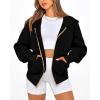 imageBTFBM Womens Zip Up Hoodies Long Sleeve Fashion Sweatshirt Fleece Y2K Hooded Jacket 2025 Trendy Fall Winter ClothesBlack