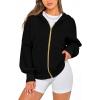 imageBTFBM Womens Zip Up Hoodies Long Sleeve Fashion Sweatshirt Fleece Y2K Hooded Jacket 2025 Trendy Fall Winter ClothesBlack