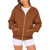 imageBTFBM Womens Zip Up Hoodies Long Sleeve Fashion Sweatshirt Fleece Y2K Hooded Jacket 2025 Trendy Fall Winter ClothesBrown