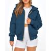 imageBTFBM Womens Zip Up Hoodies Long Sleeve Fashion Sweatshirt Fleece Y2K Hooded Jacket 2025 Trendy Fall Winter ClothesDark Blue