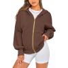 imageBTFBM Womens Zip Up Hoodies Long Sleeve Fashion Sweatshirt Fleece Y2K Hooded Jacket 2025 Trendy Fall Winter ClothesDark Coffee