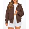imageBTFBM Womens Zip Up Hoodies Long Sleeve Fashion Sweatshirt Fleece Y2K Hooded Jacket 2025 Trendy Fall Winter ClothesDark Coffee