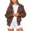 imageBTFBM Womens Zip Up Hoodies Long Sleeve Fashion Sweatshirt Fleece Y2K Hooded Jacket 2025 Trendy Fall Winter ClothesDark Coffee