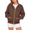 imageBTFBM Womens Zip Up Hoodies Long Sleeve Fashion Sweatshirt Fleece Y2K Hooded Jacket 2025 Trendy Fall Winter ClothesDark Coffee