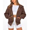 imageBTFBM Womens Zip Up Hoodies Long Sleeve Fashion Sweatshirt Fleece Y2K Hooded Jacket 2025 Trendy Fall Winter ClothesDark Coffee