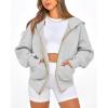 imageBTFBM Womens Zip Up Hoodies Long Sleeve Fashion Sweatshirt Fleece Y2K Hooded Jacket 2025 Trendy Fall Winter ClothesGrey