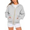 imageBTFBM Womens Zip Up Hoodies Long Sleeve Fashion Sweatshirt Fleece Y2K Hooded Jacket 2025 Trendy Fall Winter ClothesGrey
