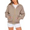 imageBTFBM Womens Zip Up Hoodies Long Sleeve Fashion Sweatshirt Fleece Y2K Hooded Jacket 2025 Trendy Fall Winter ClothesGrey Khaki