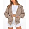 imageBTFBM Womens Zip Up Hoodies Long Sleeve Fashion Sweatshirt Fleece Y2K Hooded Jacket 2025 Trendy Fall Winter ClothesGrey Khaki