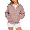 imageBTFBM Womens Zip Up Hoodies Long Sleeve Fashion Sweatshirt Fleece Y2K Hooded Jacket 2025 Trendy Fall Winter ClothesGrey Pink