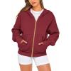 imageBTFBM Womens Zip Up Hoodies Long Sleeve Fashion Sweatshirt Fleece Y2K Hooded Jacket 2025 Trendy Fall Winter ClothesWine Red