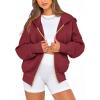 imageBTFBM Womens Zip Up Hoodies Long Sleeve Fashion Sweatshirt Fleece Y2K Hooded Jacket 2025 Trendy Fall Winter ClothesWine Red