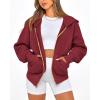 imageBTFBM Womens Zip Up Hoodies Long Sleeve Fashion Sweatshirt Fleece Y2K Hooded Jacket 2025 Trendy Fall Winter ClothesWine Red