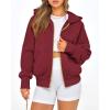 imageBTFBM Womens Zip Up Hoodies Long Sleeve Fashion Sweatshirt Fleece Y2K Hooded Jacket 2025 Trendy Fall Winter ClothesWine Red
