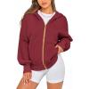 imageBTFBM Womens Zip Up Hoodies Long Sleeve Fashion Sweatshirt Fleece Y2K Hooded Jacket 2025 Trendy Fall Winter ClothesWine Red