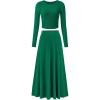 imageBTFBM Two Piece Skirt Sets For Women 2024 Trendy Fall Outfits Ribbed Knit Long Sleeve Crop Top Flowy Maxi Skirt SetSolid Green