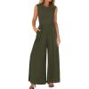 imageBTFBM Womens Casual Jumpsuits Dressy 2025 Summer One Piece Outfits Crew Neck Sleeveless Knit Wide Leg Pants RomperArmy Green