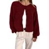 imageBTFBM Womens Chunky Knit Fall Cardigan 2025 Winter Long Sleeve Button Down Soft Loose Cropped Sweater OuterwearWine Red