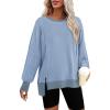 imageBTFBM Womens Oversized Sweatshirts Casual Long Sleeve Crewneck Side Slit Knit Tops 2024 Fall Loose Pullover SweatshirtLight Blue
