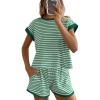 imageBTFBM Womens Striped Knit Sets 2 Piece Outfits 2025 Summer Short Sleeve Tops Elastic Waist Shorts Lounge Sets PocketsLight Green