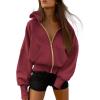 imageBTFBM Womens Zip Up Hoodies Long Sleeve Fashion Sweatshirt Fleece Y2K Hooded Jacket 2025 Trendy Fall Winter ClothesWine Red
