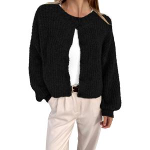 imageBTFBM Womens Chunky Knit Fall Cardigan 2025 Winter Long Sleeve Button Down Soft Loose Cropped Sweater OuterwearBlack
