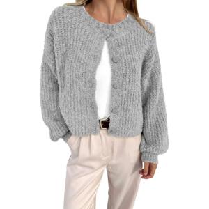 imageBTFBM Womens Chunky Knit Fall Cardigan 2025 Winter Long Sleeve Button Down Soft Loose Cropped Sweater OuterwearGrey