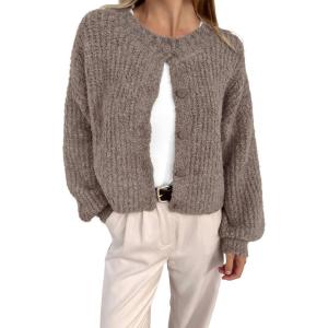 imageBTFBM Womens Chunky Knit Fall Cardigan 2025 Winter Long Sleeve Button Down Soft Loose Cropped Sweater OuterwearKhaki