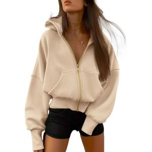 imageBTFBM Womens Zip Up Hoodies Long Sleeve Fashion Sweatshirt Fleece Y2K Hooded Jacket 2025 Trendy Fall Winter ClothesApricot