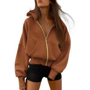imageBTFBM Womens Zip Up Hoodies Long Sleeve Fashion Sweatshirt Fleece Y2K Hooded Jacket 2025 Trendy Fall Winter ClothesBrown