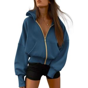 imageBTFBM Womens Zip Up Hoodies Long Sleeve Fashion Sweatshirt Fleece Y2K Hooded Jacket 2025 Trendy Fall Winter ClothesDark Blue