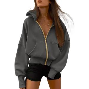 imageBTFBM Womens Zip Up Hoodies Long Sleeve Fashion Sweatshirt Fleece Y2K Hooded Jacket 2025 Trendy Fall Winter ClothesDark Grey