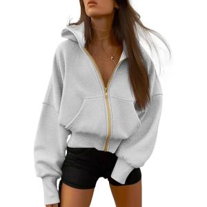 imageBTFBM Womens Zip Up Hoodies Long Sleeve Fashion Sweatshirt Fleece Y2K Hooded Jacket 2025 Trendy Fall Winter ClothesGrey