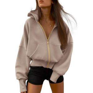 imageBTFBM Womens Zip Up Hoodies Long Sleeve Fashion Sweatshirt Fleece Y2K Hooded Jacket 2025 Trendy Fall Winter ClothesGrey Khaki