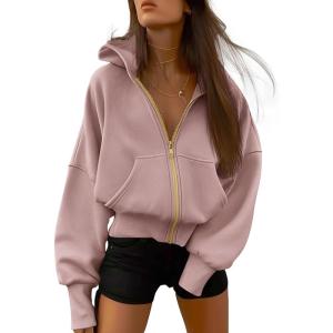 imageBTFBM Womens Zip Up Hoodies Long Sleeve Fashion Sweatshirt Fleece Y2K Hooded Jacket 2025 Trendy Fall Winter ClothesGrey Pink