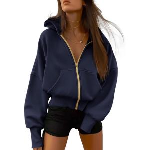 imageBTFBM Womens Zip Up Hoodies Long Sleeve Fashion Sweatshirt Fleece Y2K Hooded Jacket 2025 Trendy Fall Winter ClothesNavy