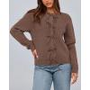 imageBTFBM Cardigan Sweaters for Women Trendy 2025 Fall Open Front Long Sleeve Button Down Bow Knot Cropped Lady JacketBrown
