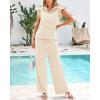 imageBTFBM Women Summer 2 Piece Sets Airport Outfits Ruffle Cap Sleeve Quarter Zip Top Wide Leg Pants Lounge Set TracksuitsApricot