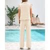 imageBTFBM Women Summer 2 Piece Sets Airport Outfits Ruffle Cap Sleeve Quarter Zip Top Wide Leg Pants Lounge Set TracksuitsApricot