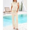 imageBTFBM Women Summer 2 Piece Sets Airport Outfits Ruffle Cap Sleeve Quarter Zip Top Wide Leg Pants Lounge Set TracksuitsApricot