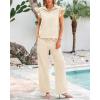 imageBTFBM Women Summer 2 Piece Sets Airport Outfits Ruffle Cap Sleeve Quarter Zip Top Wide Leg Pants Lounge Set TracksuitsApricot