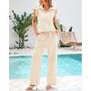 imageBTFBM Women Summer 2 Piece Sets Airport Outfits Ruffle Cap Sleeve Quarter Zip Top Wide Leg Pants Lounge Set TracksuitsApricot