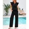 imageBTFBM Women Summer 2 Piece Sets Airport Outfits Ruffle Cap Sleeve Quarter Zip Top Wide Leg Pants Lounge Set TracksuitsBlack