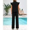 imageBTFBM Women Summer 2 Piece Sets Airport Outfits Ruffle Cap Sleeve Quarter Zip Top Wide Leg Pants Lounge Set TracksuitsBlack