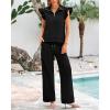 imageBTFBM Women Summer 2 Piece Sets Airport Outfits Ruffle Cap Sleeve Quarter Zip Top Wide Leg Pants Lounge Set TracksuitsBlack