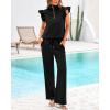 imageBTFBM Women Summer 2 Piece Sets Airport Outfits Ruffle Cap Sleeve Quarter Zip Top Wide Leg Pants Lounge Set TracksuitsBlack