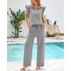 imageBTFBM Women Summer 2 Piece Sets Airport Outfits Ruffle Cap Sleeve Quarter Zip Top Wide Leg Pants Lounge Set TracksuitsGrey