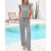 imageBTFBM Women Summer 2 Piece Sets Airport Outfits Ruffle Cap Sleeve Quarter Zip Top Wide Leg Pants Lounge Set TracksuitsGrey